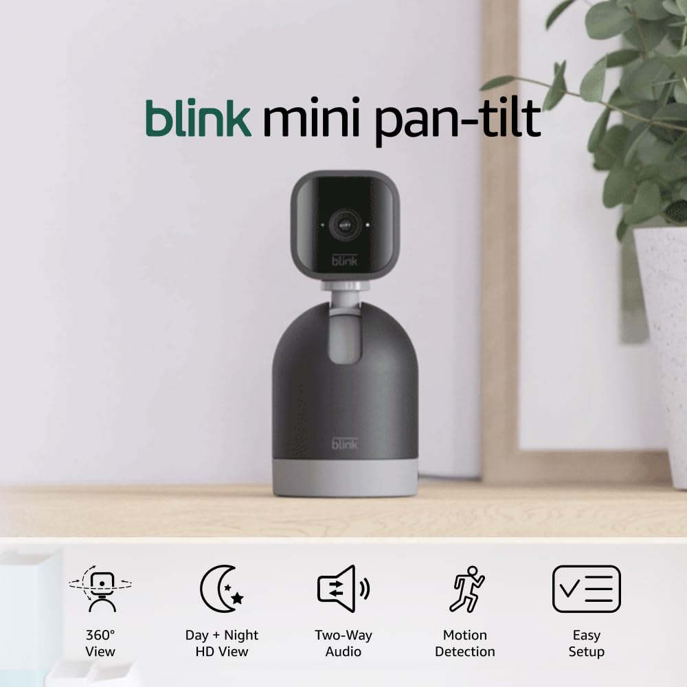 Blink Mini Pan-Tilt Camera, Rotating indoor plug-in smart security camera, two-way audio, HD video, motion detection, Works with Alexa (Black)