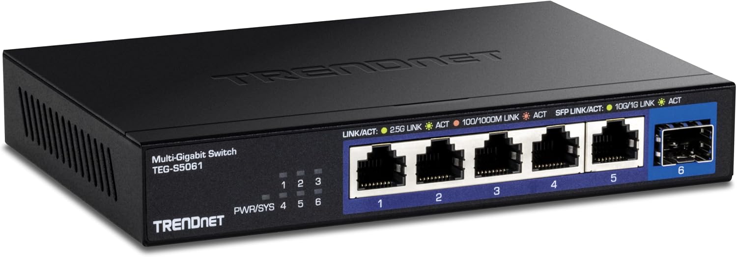 TRENDnet 6-Port Unmanaged 2.5G Switch with 10G SFP+Port, TEG-S5061