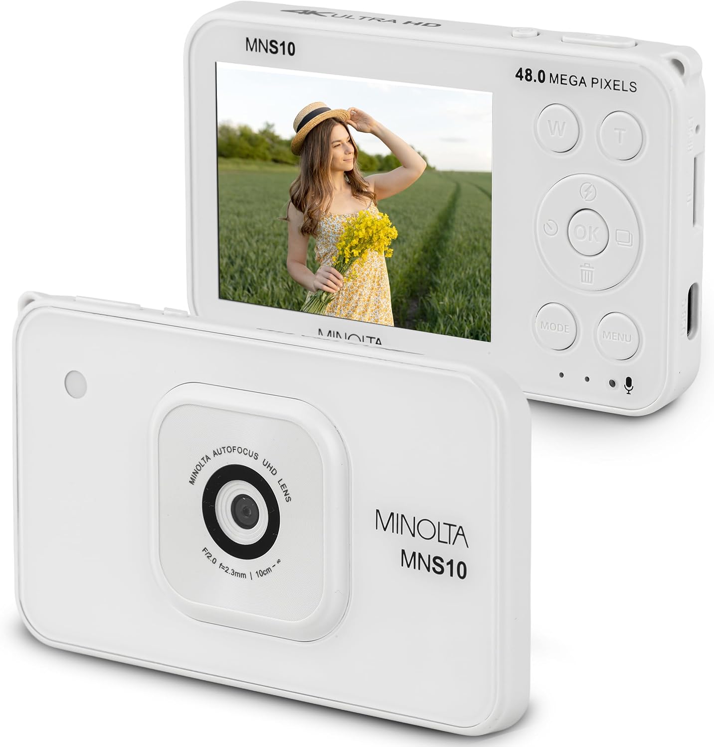 Minolta MNS10 Super Slim 48MP Camera, 4K Ultra Video, AI Filters (White)